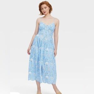 Roller Rabbit X Target Floral Vines Drop Waist Midi A-Line Light Blue Dress